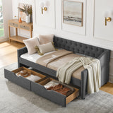 Modern Linen Upholstered Daybed with Double Drawers