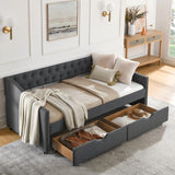 Modern Linen Upholstered Daybed with Double Drawers