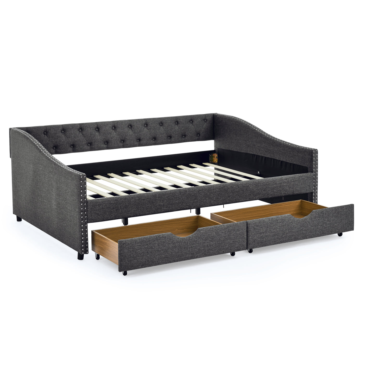 Modern Linen Upholstered Daybed with Double Drawers