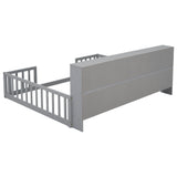 Wood Bed Frame with Bookcase & Shelves