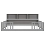 Wood Bed Frame with Bookcase & Shelves