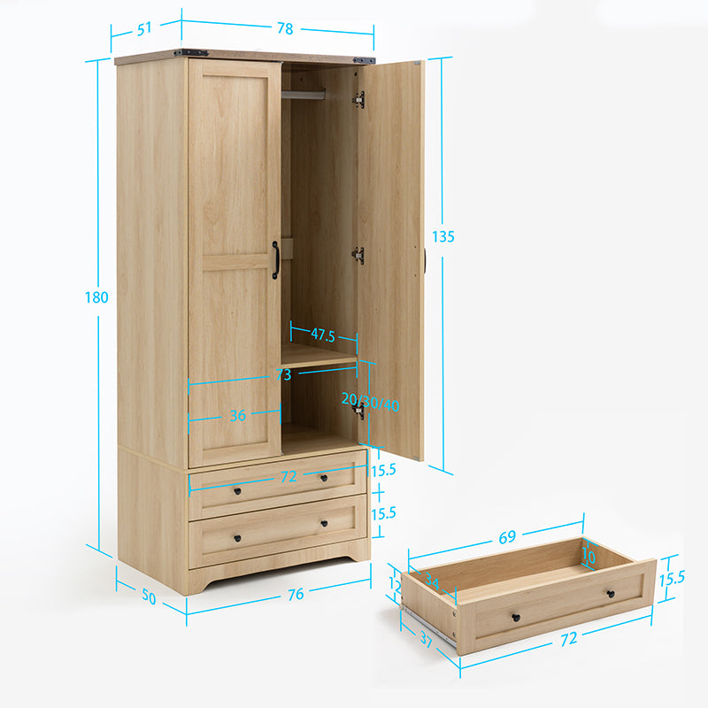 71" Modern Wooden Armoire Wardrobe Closet with Drawers & Shelves