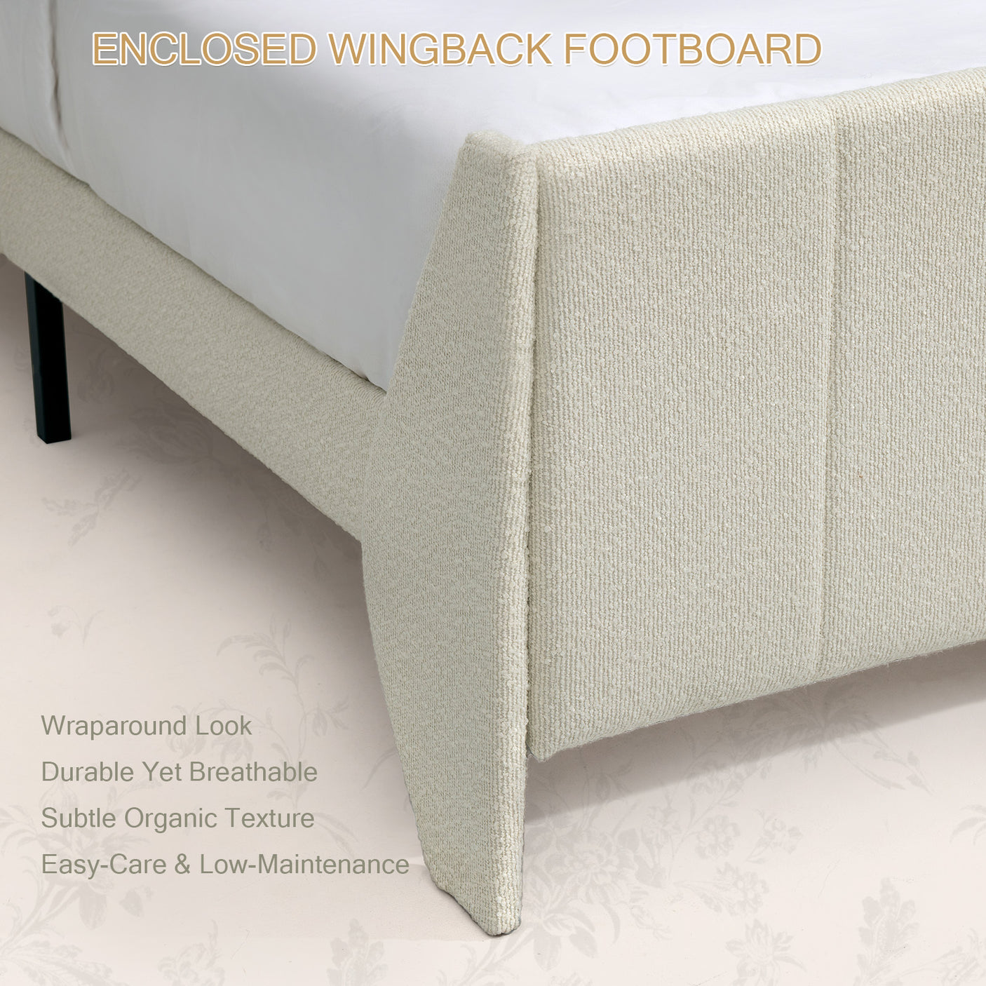 Yechen Boucle Upholstered Bed Frame Wingback Bed with Enclosed Design