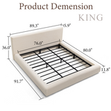 Premium Upholstered Platform Bed Frame with 6.3" Padded Headboard