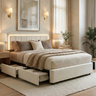 Yechen Luxe Bouclé Platform Bed Frame with Integrated Smart LED Lighting