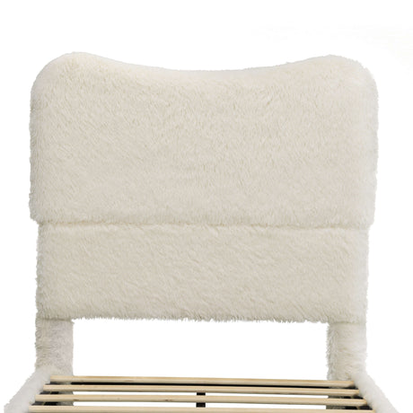 Boho Boucle Cloud Upholstered Platform Bed - Fluffy Soft Bed Frame with Rounded Corners