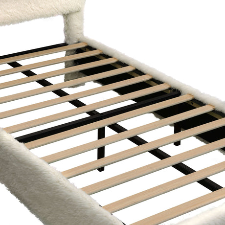 Boho Boucle Cloud Upholstered Platform Bed - Fluffy Soft Bed Frame with Rounded Corners