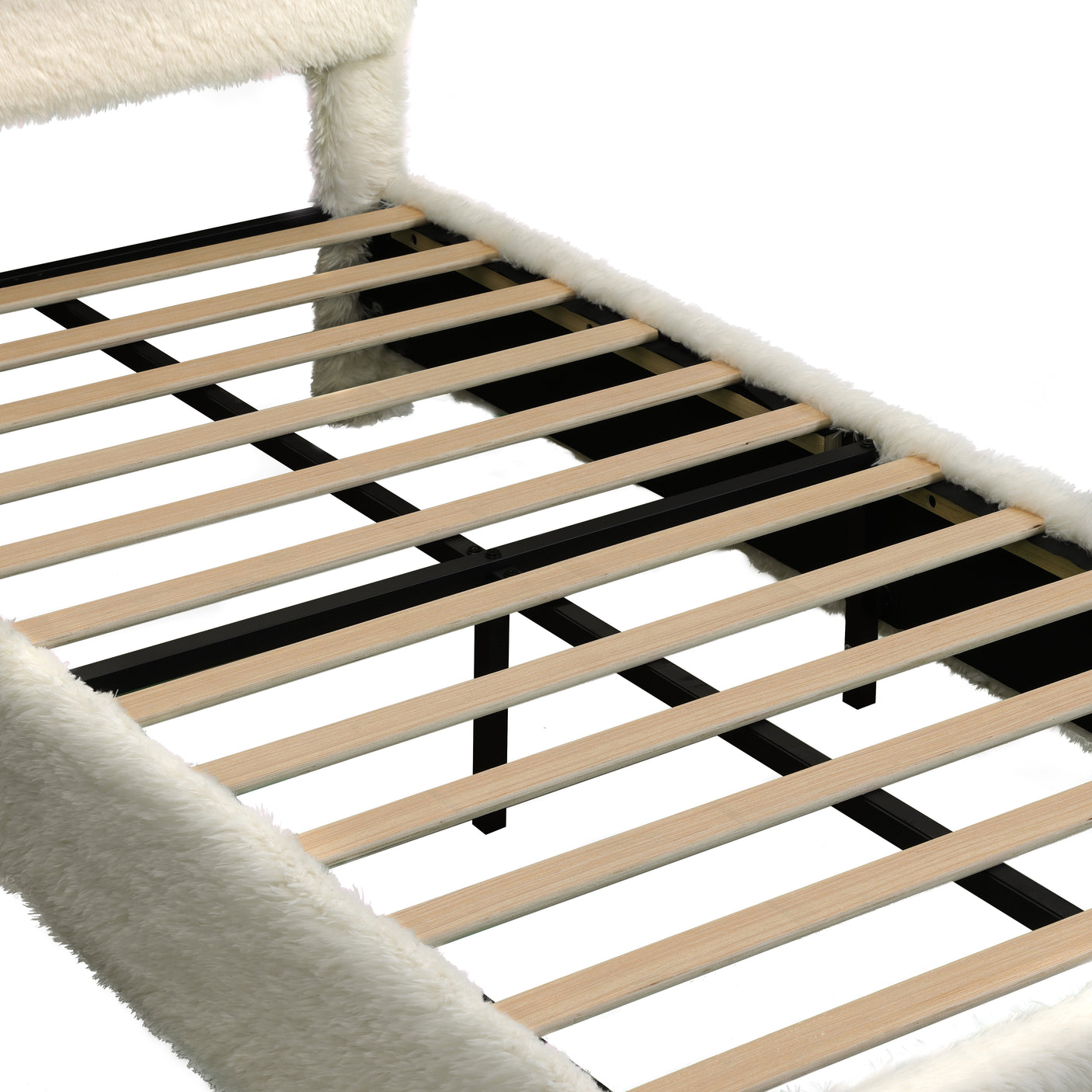 Boho Boucle Cloud Upholstered Platform Bed - Fluffy Soft Bed Frame with Rounded Corners