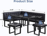 72" Corner Breakfast Nook Set | 5-Piece Dining Set with Storage Bench | Modern Black