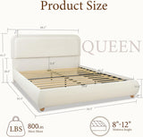 Upholstered Boucle Platform Bed Frame, No Box Spring, 800 lb Capacity – Full & Queen
