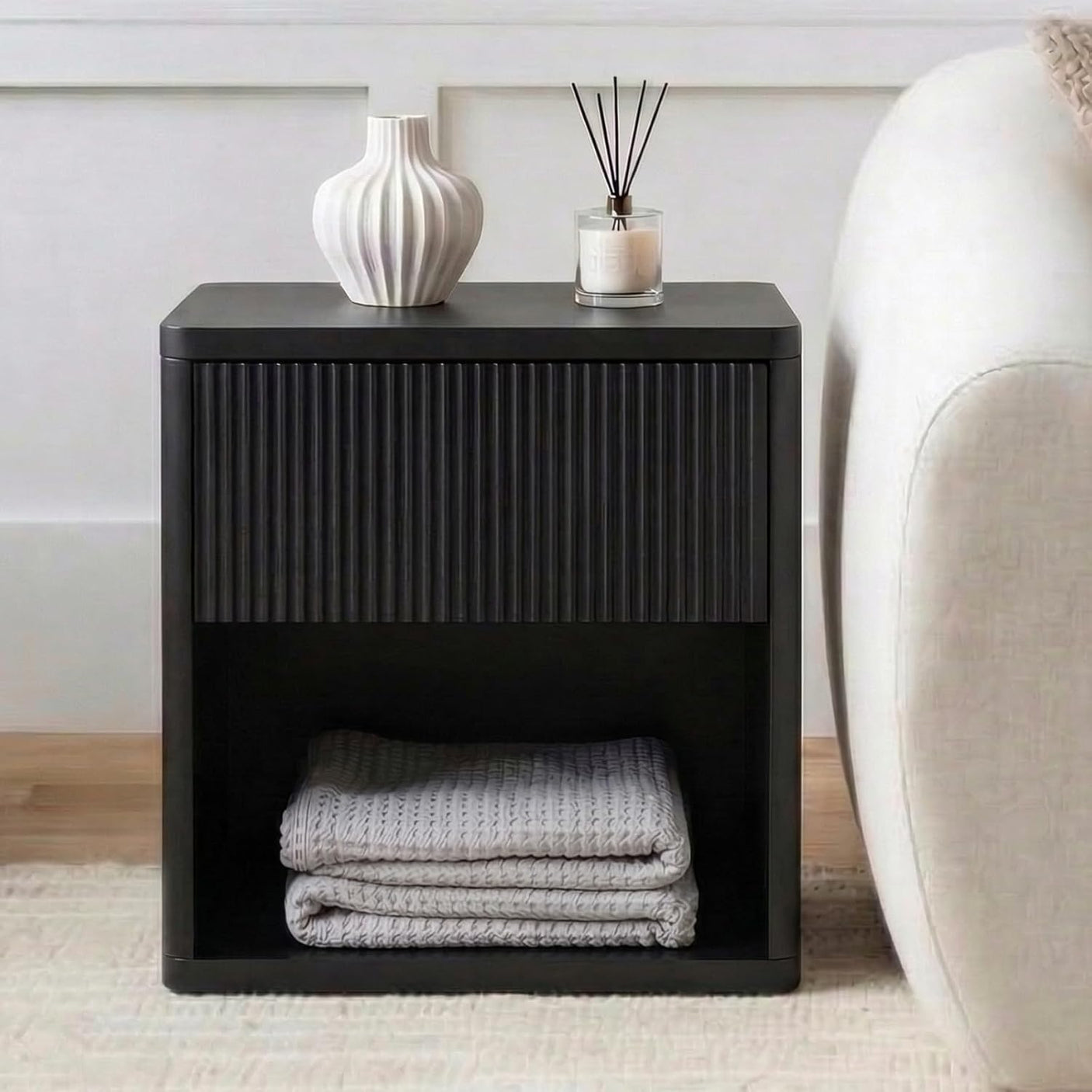 Large Modern Nightstand with Small Built-in Drawers