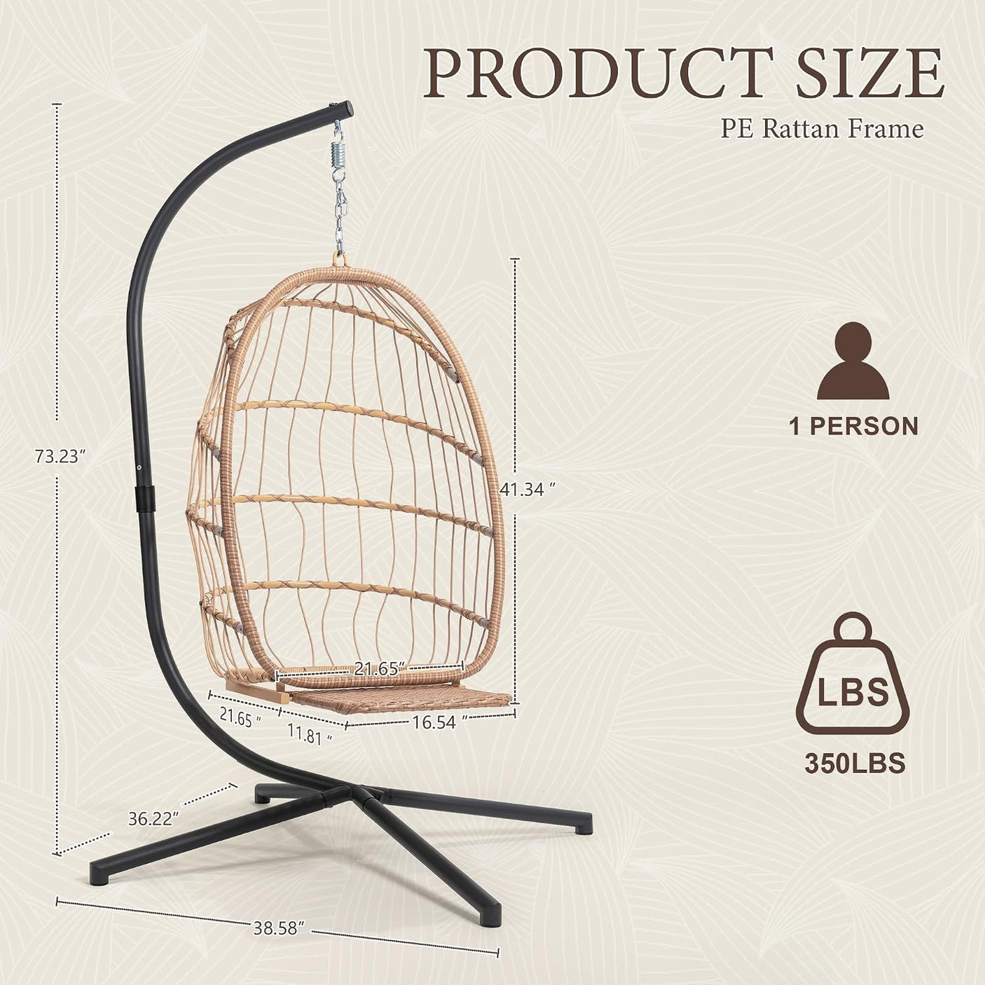 Egg Hanging Chair with Stand, Footrest & Cushion | Patio & Bedroom, Natural Grey