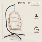 Egg Hanging Chair with Stand, Footrest & Cushion | Patio & Bedroom, Natural Grey