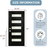 YECHEN 36" x 80" Fiberglass Pre-Hung Front Door, Contemporary Black Entry Door with Frosted Privacy Glass (Left/Right Hand Inswing)