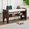 Yechen Bear Shoe Bench, Solid Wood Entryway Bench with Cushion & 2-Tier Shoe Rack