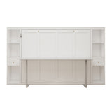 Queen Horizontal Murphy Bed with Desk & Storage – White