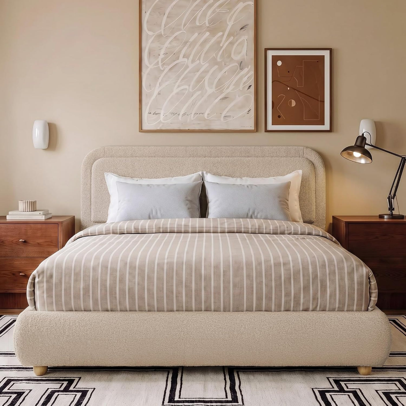 Upholstered Boucle Platform Bed Frame, No Box Spring, 800 lb Capacity – Full & Queen