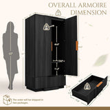 Yechen 67" Fluted Black Armoire Wardrobe with Doors & Drawer - Modern Wood Closet Cabinet