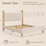 Yechen Queen Bed Frame with Linen Headboard | Platform Bed, Noise-Free Slats, Beige