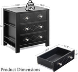 Yechen 3-Drawer Nightstand with USB-C & AC Outlets | Crystal Handles | White & Black
