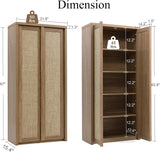 Yechen 67" Tall Rattan Pantry Cabinet with Adjustable Shelves, Dark Walnut/Natural Walnut