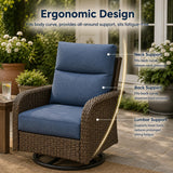 Outdoor Swivel Chair Set | PE Wicker Patio Conversation Set with Cushions | Blue