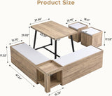 47 Inch Corner Dining Table Set with Storage Stool and Storage Bench