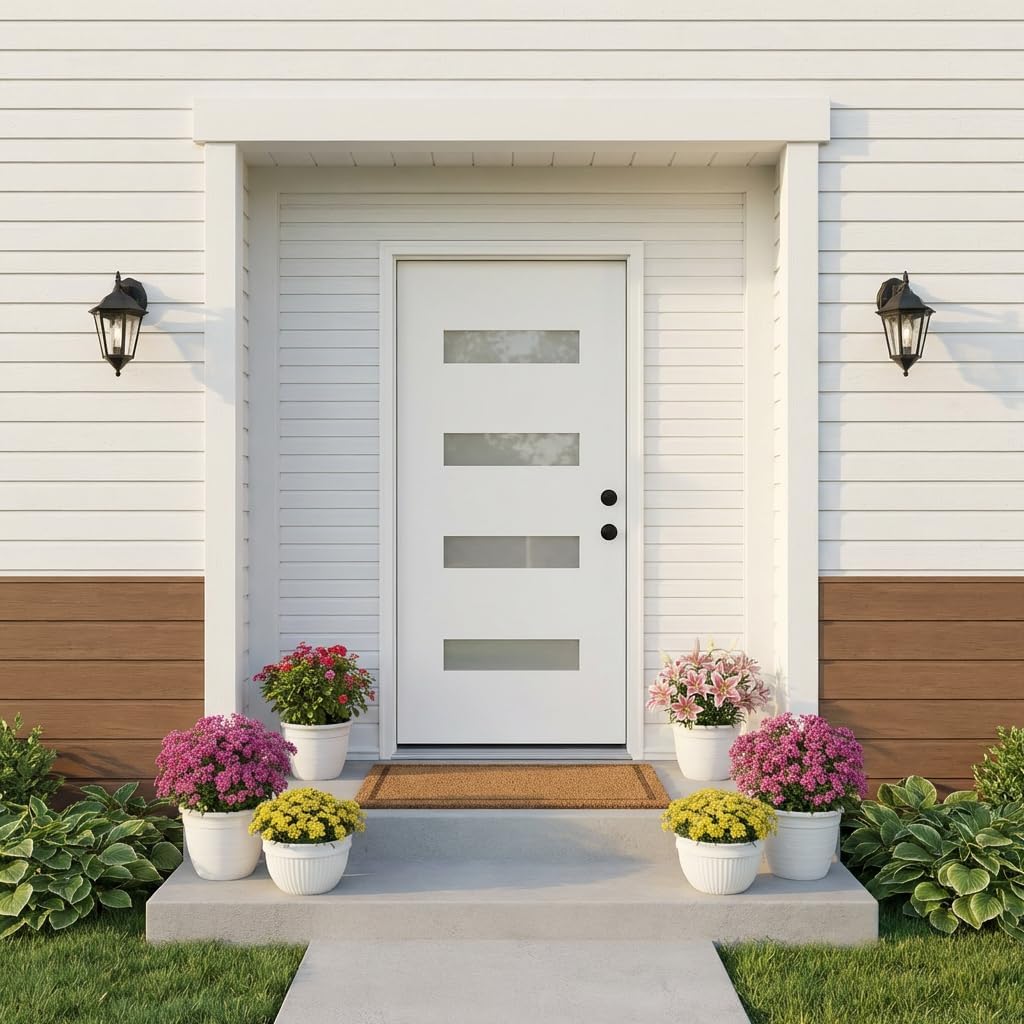 YECHEN 36" x 80" Fiberglass Pre-Hung Front Door, Contemporary Black Entry Door with Frosted Privacy Glass (Left/Right Hand Inswing)