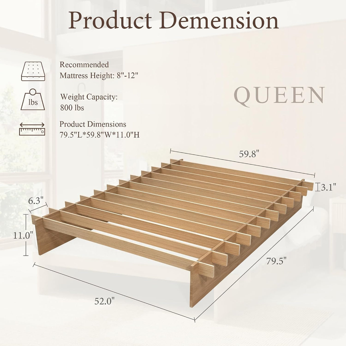 Platform Bed Frame with Dovetail Joinery – 10-Min Assembly, Wood Slats, No Box Spring, Natural| Walnut