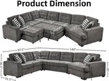 149'' Oversized Large Sectional Sleeper Sofa with Pull Out Bed & Cuddler | 7-Seater L-Shaped Sectional Couch with Chaise Lounge