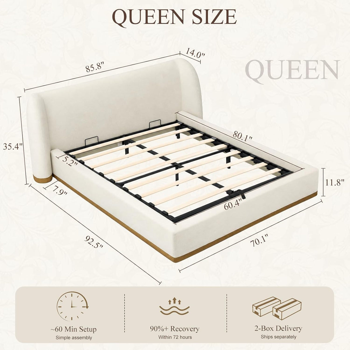 Yechen Bouclé Cloud Bed Frame, Queen & King, Standard or Lift-Up Storage