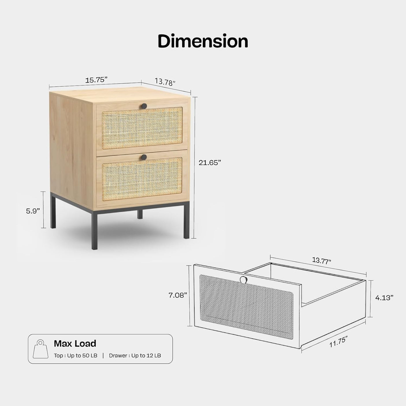 Boho Rattan Drawers Sidetable Nightstand 2 Packs