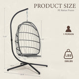 Egg Hanging Chair with Stand, Footrest & Cushion | Patio & Bedroom, Charcoal Grey