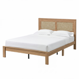 Rattan Boho Bed Frame with Headboard | Full Queen King | Natural Walnut Platform Bed