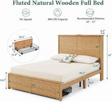 Boho Bed Frame with 55" Tall Fluted Headboard, Storage Drawers & Charging Station | Full & Queen