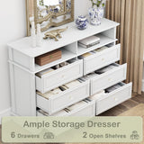 Rustic 6 Drawer Open Shelves Dresser