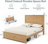 Boho Bed Frame with 55" Tall Fluted Headboard, Storage Drawers & Charging Station | Full & Queen