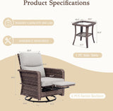 Outdoor Swivel Chair Set | PE Wicker Patio Conversation Set with Cushions | Beige