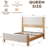 Yechen Wingback Bed Frame | Boucle & Solid Pine | Queen | No Box Spring | Off White