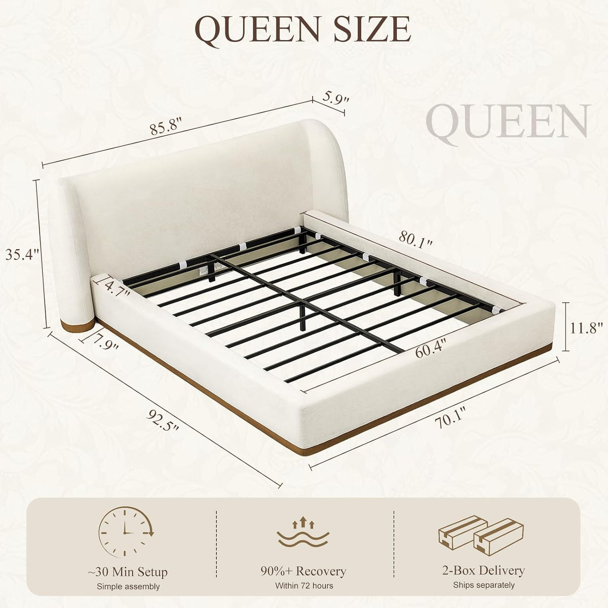 Yechen Bouclé Cloud Bed Frame, Queen & King, Standard or Lift-Up Storage