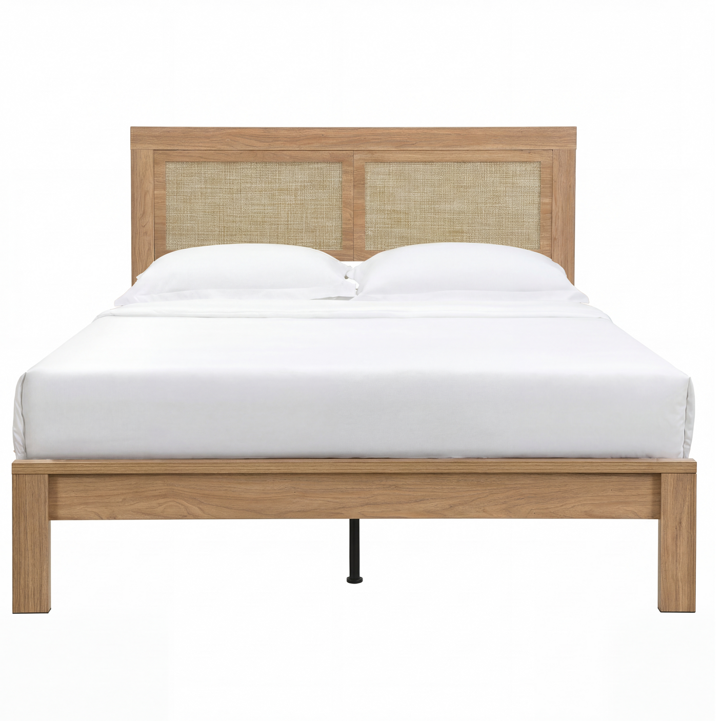 Rattan Boho Bed Frame with Headboard | Full Queen King | Natural Walnut Platform Bed