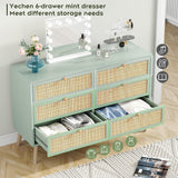 Modern 6 Drawer Dresser with Rattan Drawers