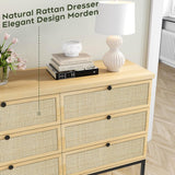 Modern 6 Drawer Dresser with Rattan Drawers