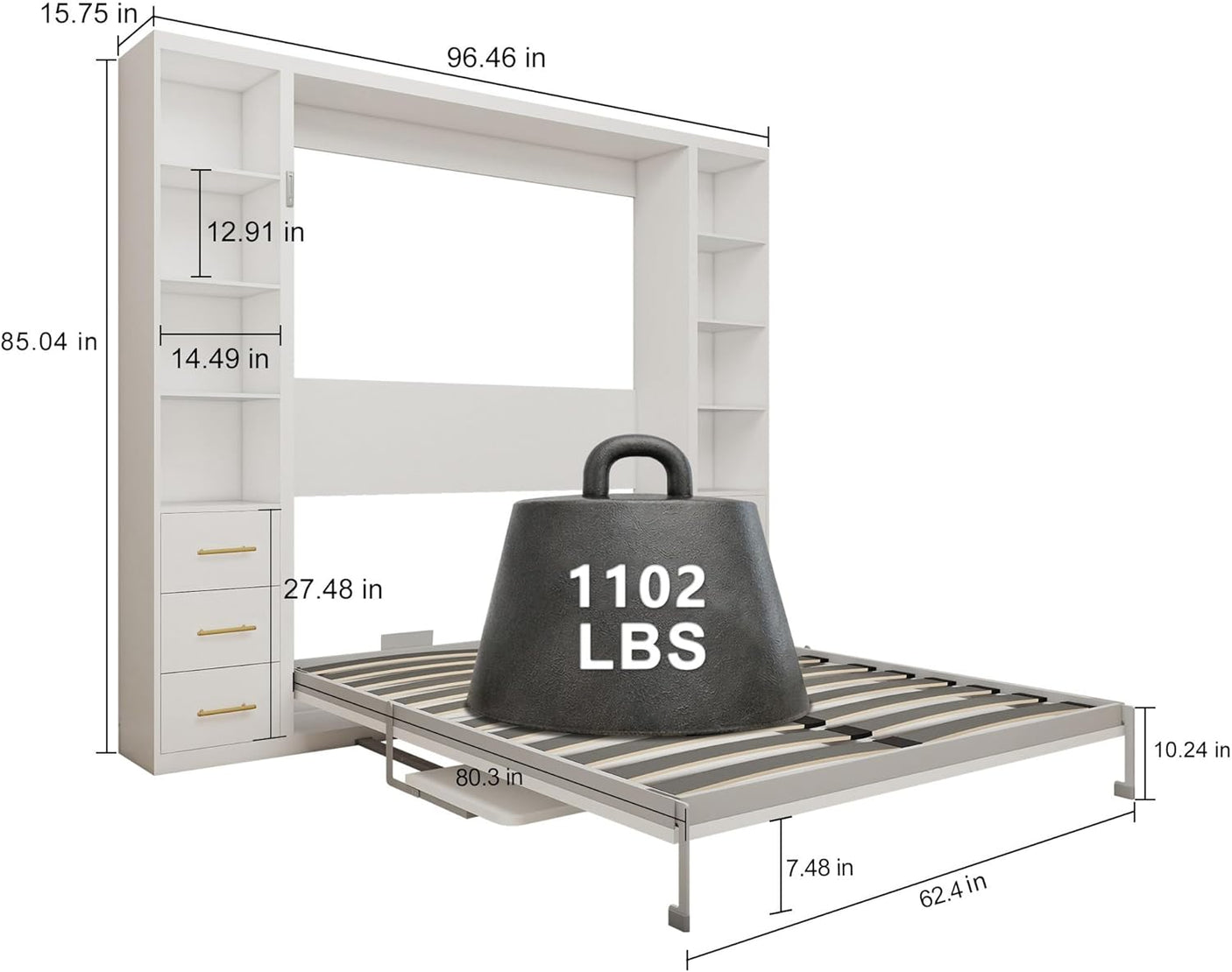 Queen Size Murphy Bed with Bilateral Cabinets & Storage Drawers | Space-Saving Wall Bed | Yechen Home