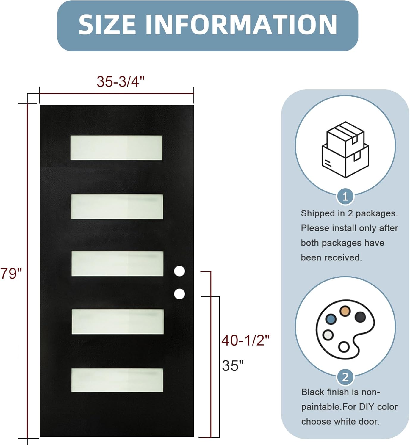 YECHEN 36" x 80" Fiberglass Pre-Hung Front Door, Contemporary Black Entry Door with Frosted Privacy Glass (Left/Right Hand Inswing)
