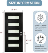 YECHEN 36" x 80" Fiberglass Pre-Hung Front Door, Contemporary Black Entry Door with Frosted Privacy Glass (Left/Right Hand Inswing)