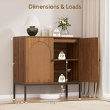 Fluted Sideboard Cabinet with Storage – 2-Door Arched Buffet Credenza | Mid-Century Modern | Walnut & Black