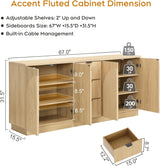 67" Fluted Sideboard Buffet Cabinet with 4 Doors & 3 Drawers - Mid Century Modern Storage