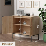 Natural Rattan Oval Sideboard Cabinet | Boho Buffet with Handwoven Doors & Adjustable Shelves