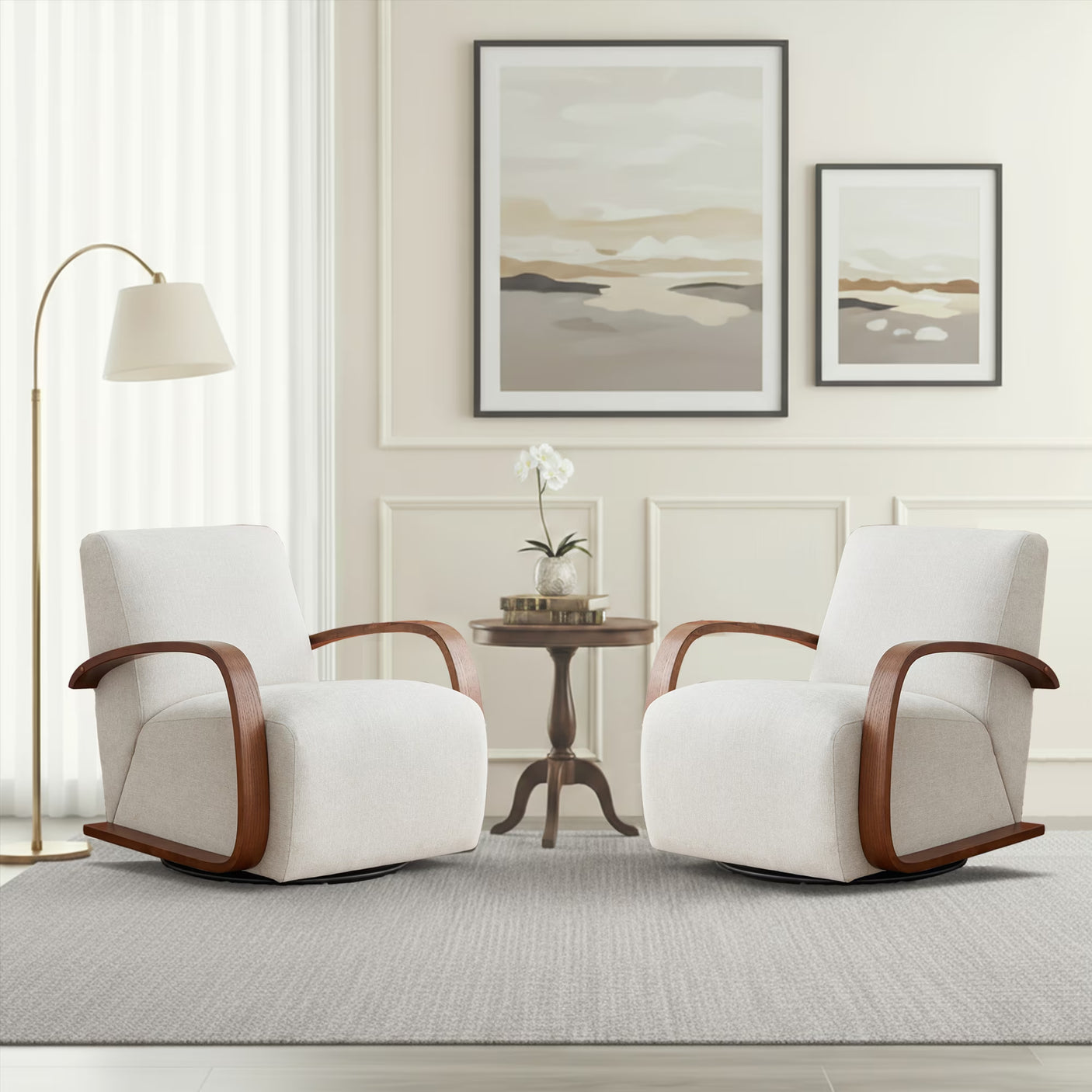 Wood Armrest Single Swivel Sofa Chair